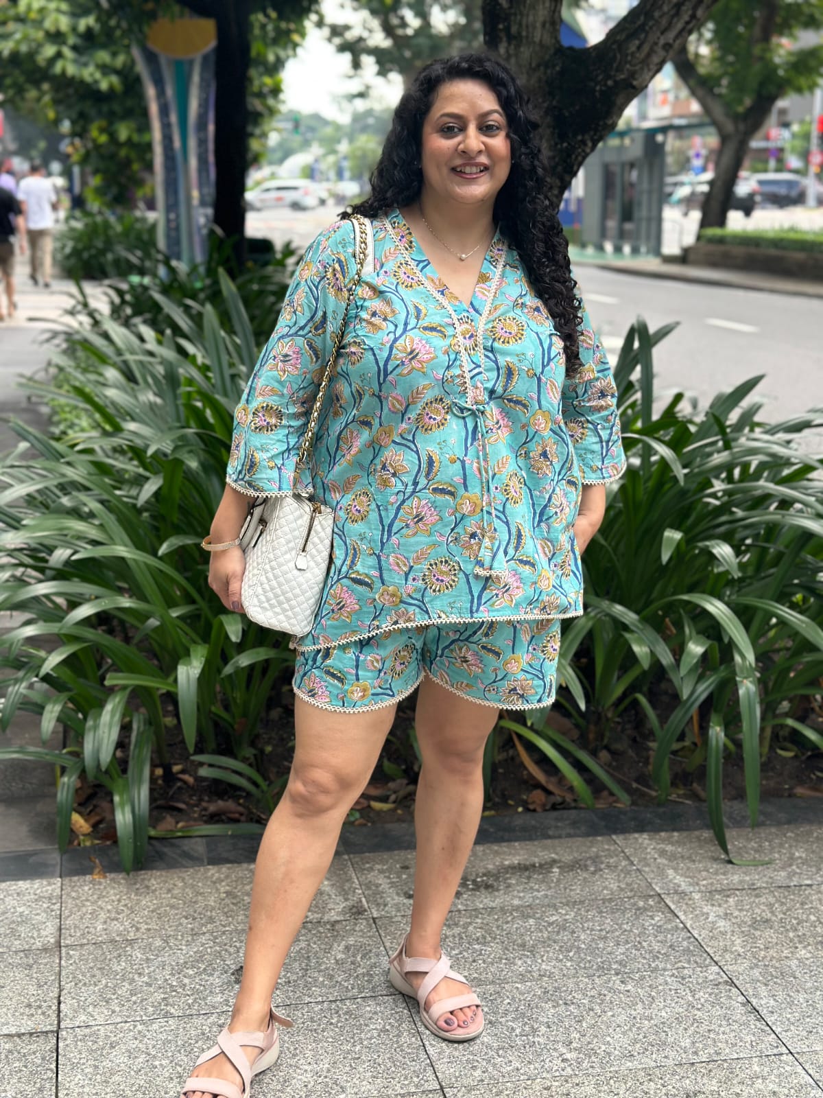 Tropical Bloom Set: Blue Sanganeri Handblock Print Cord Set -co-ord set