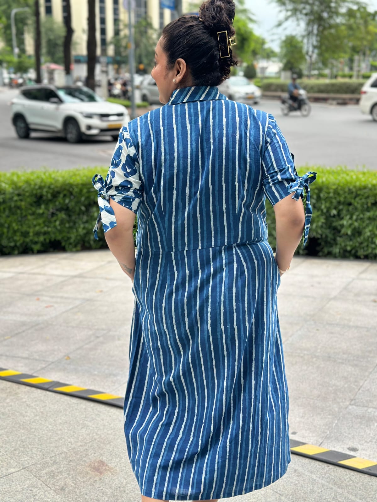 Blue Rhythm: Indigo Dabu Handblock Print Cotton Dress -DRESS