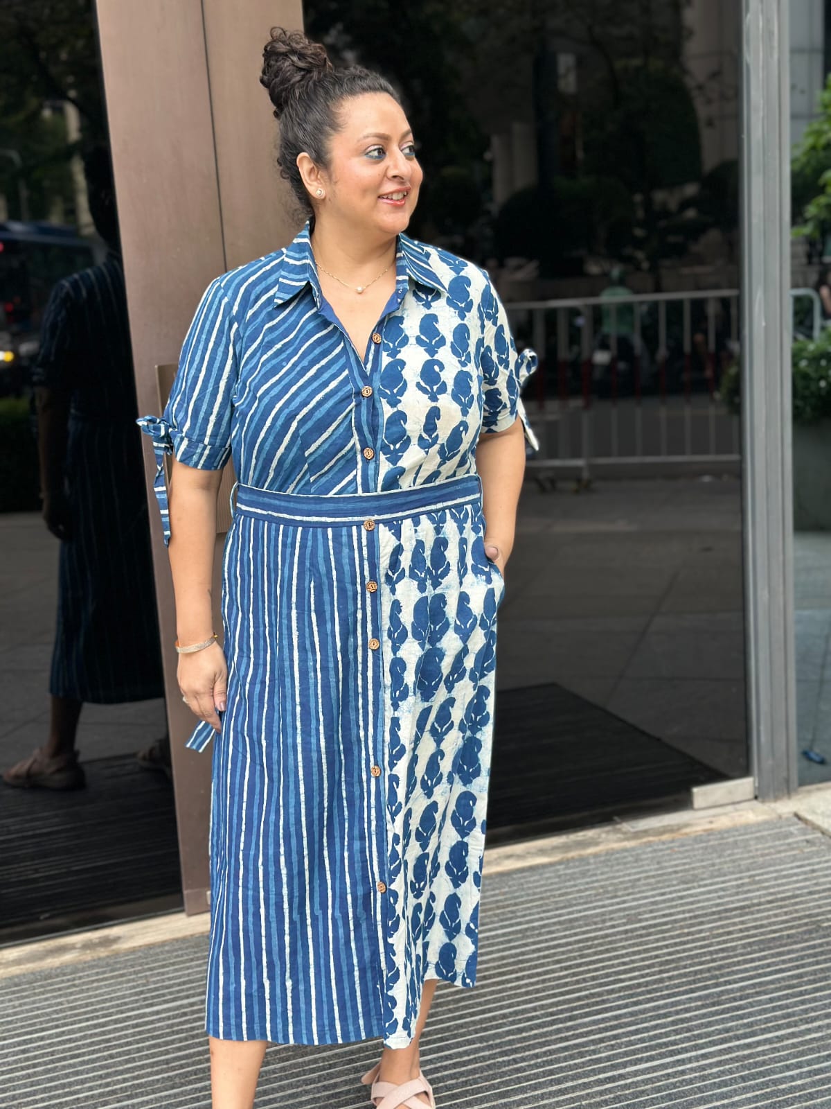 Blue Rhythm: Indigo Dabu Handblock Print Cotton Dress -DRESS