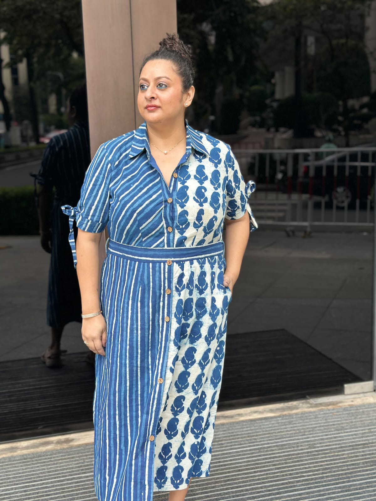 Blue Rhythm: Indigo Dabu Handblock Print Cotton Dress -DRESS