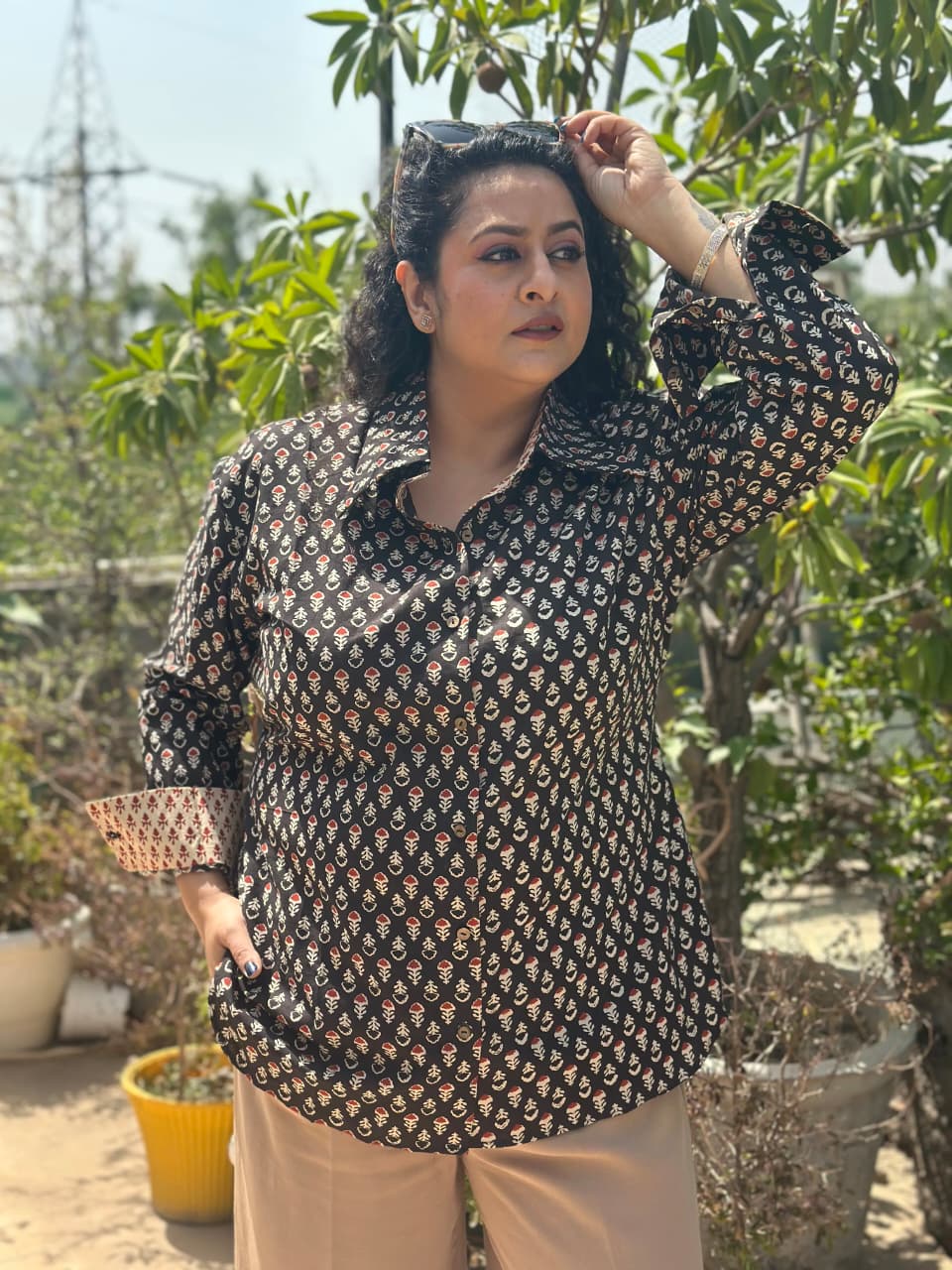 Kaalika-Bagru print handblock cotton shirt -