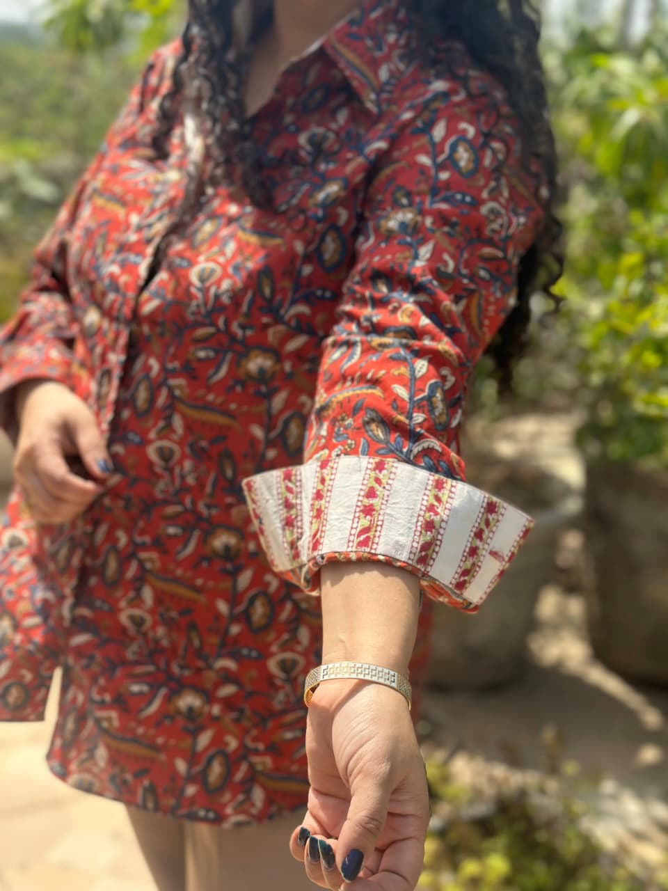 Gulnaar- Red Bagru handblock print cotton shirt -