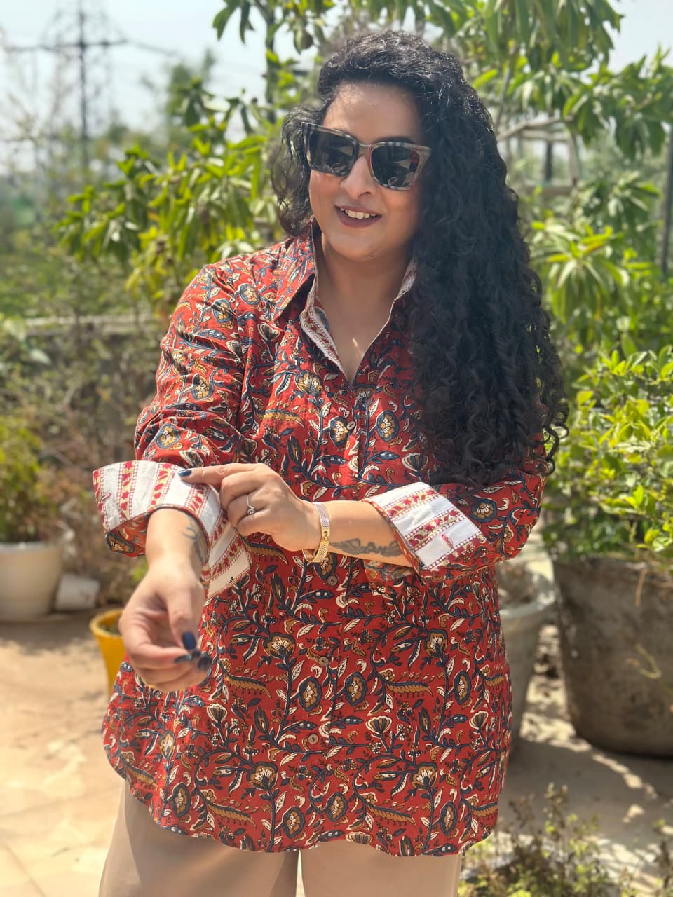 Gulnaar- Red Bagru handblock print cotton shirt -