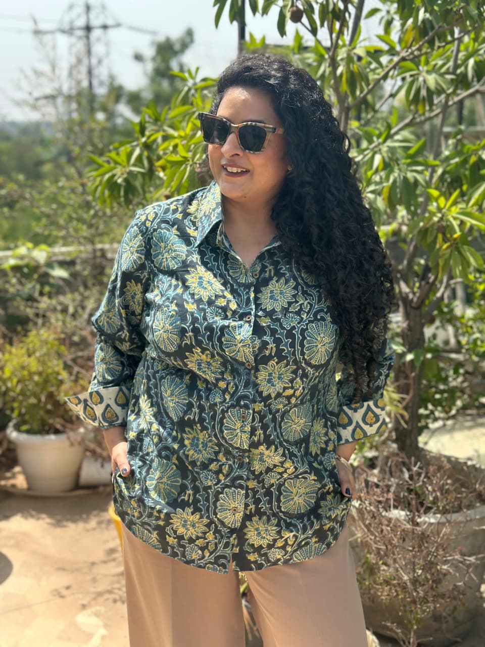 Raaz-Indigo Vanaspati cotton handblock print shirt