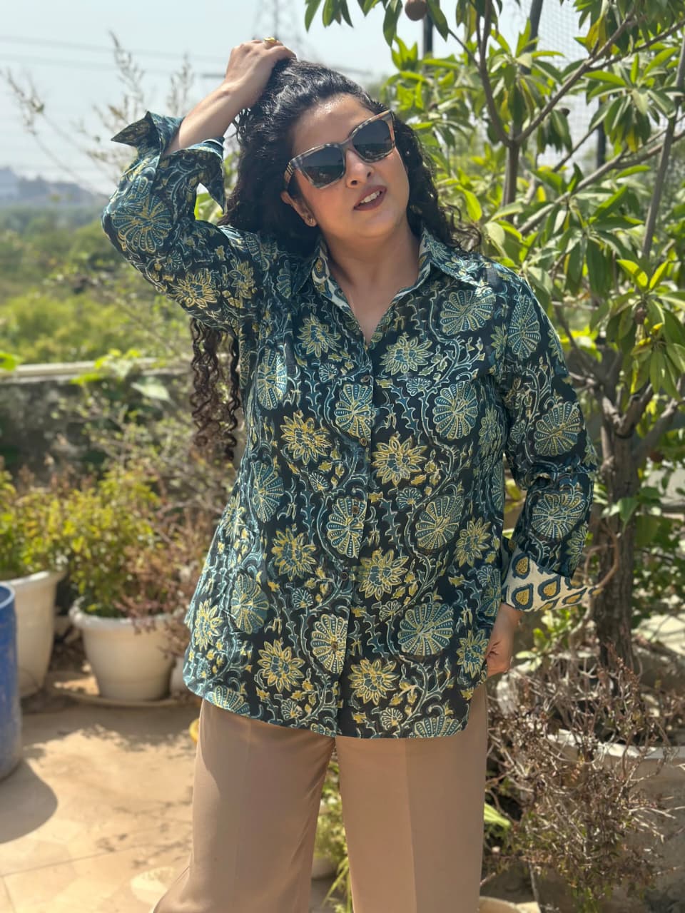 Raaz-Indigo Vanaspati cotton handblock print shirt