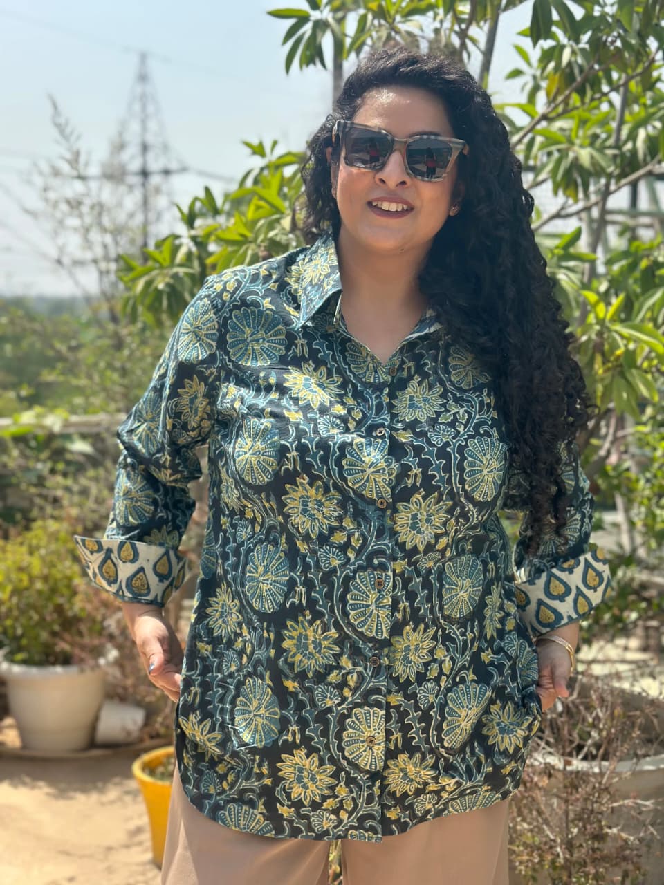 Raaz-Indigo Vanaspati cotton handblock print shirt -