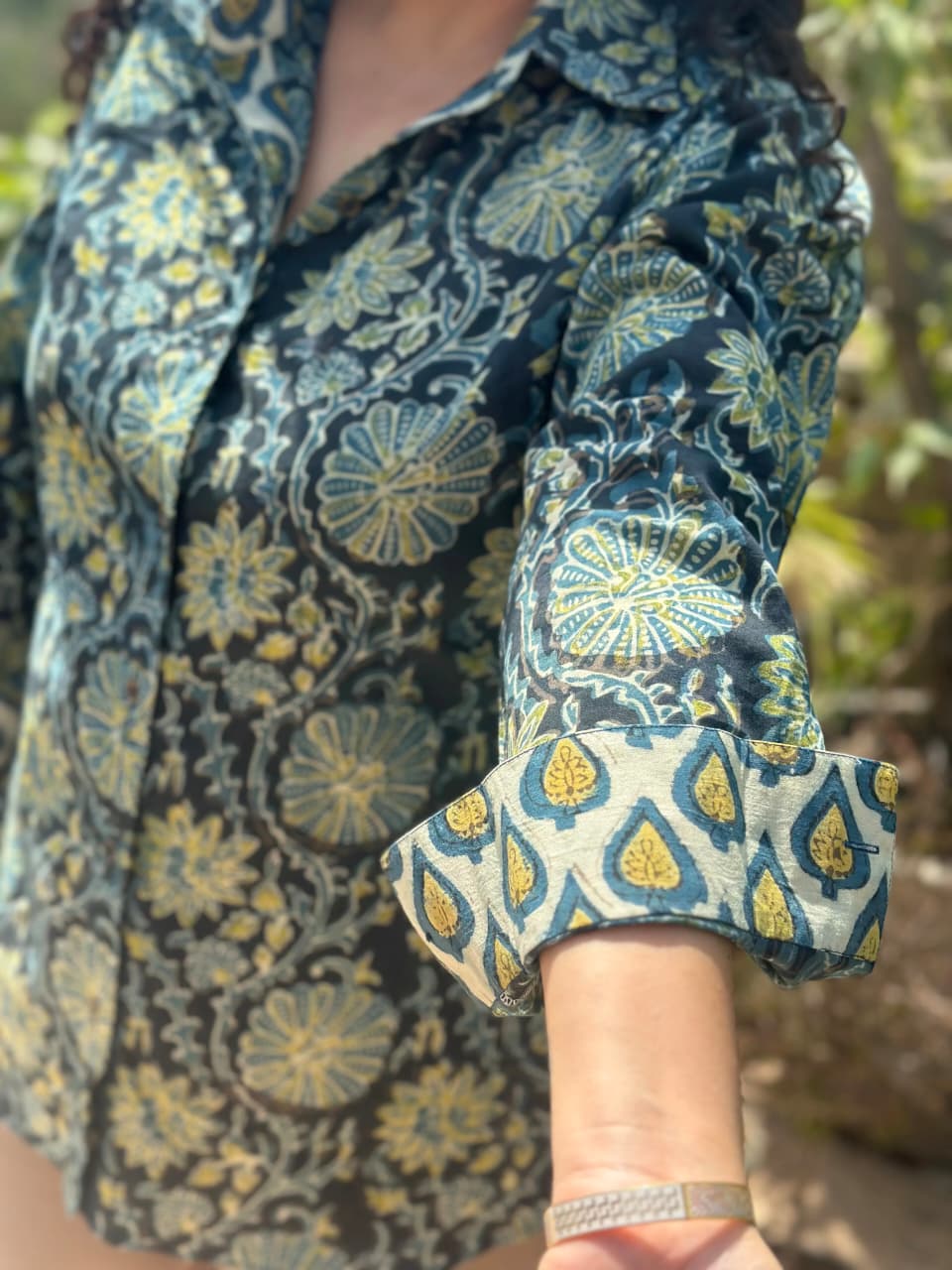 Raaz-Indigo Vanaspati cotton handblock print shirt