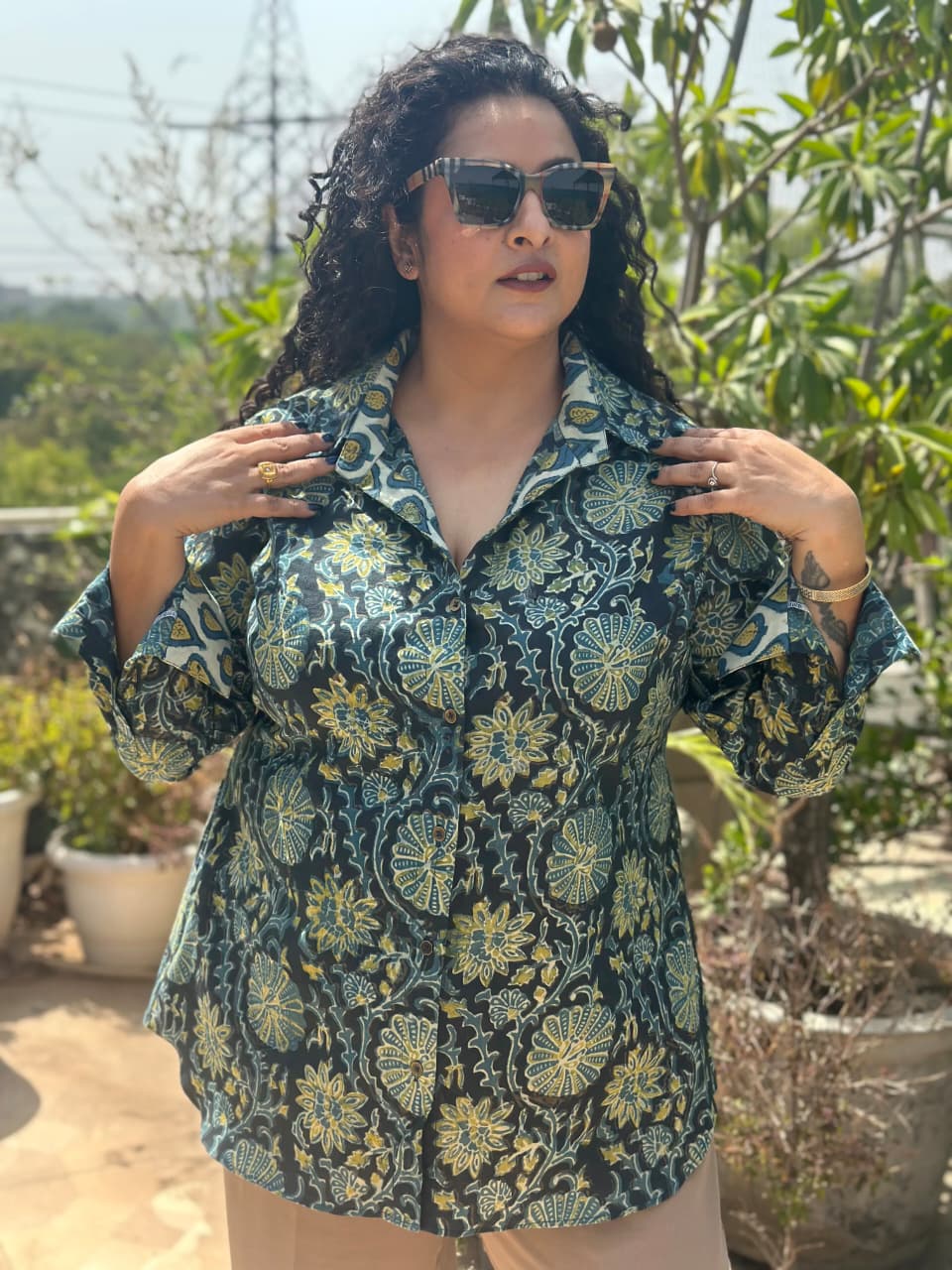 Raaz-Indigo Vanaspati cotton handblock print shirt