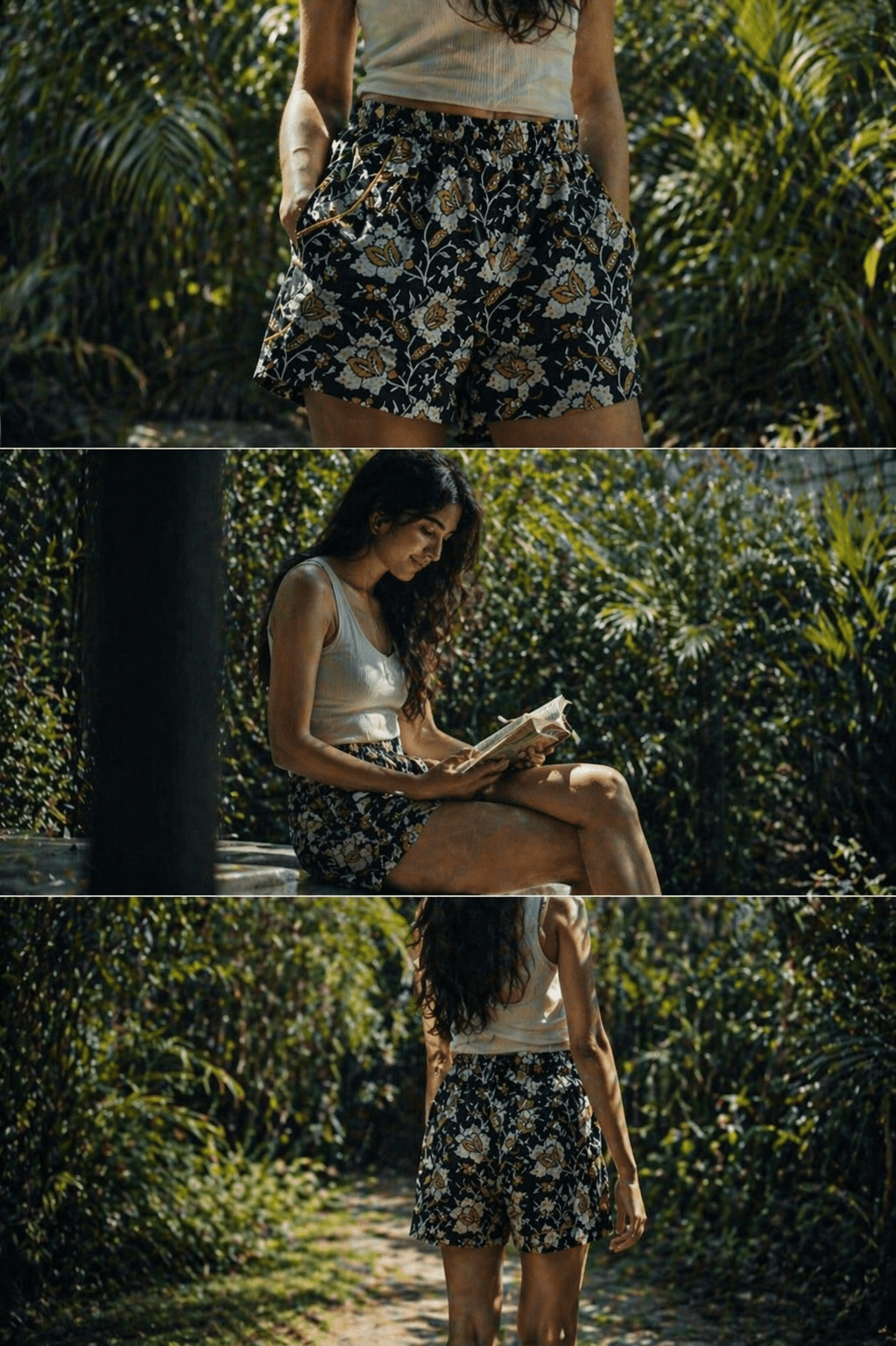 Sunlit Garden handblock Print cotton shorts -Shorts