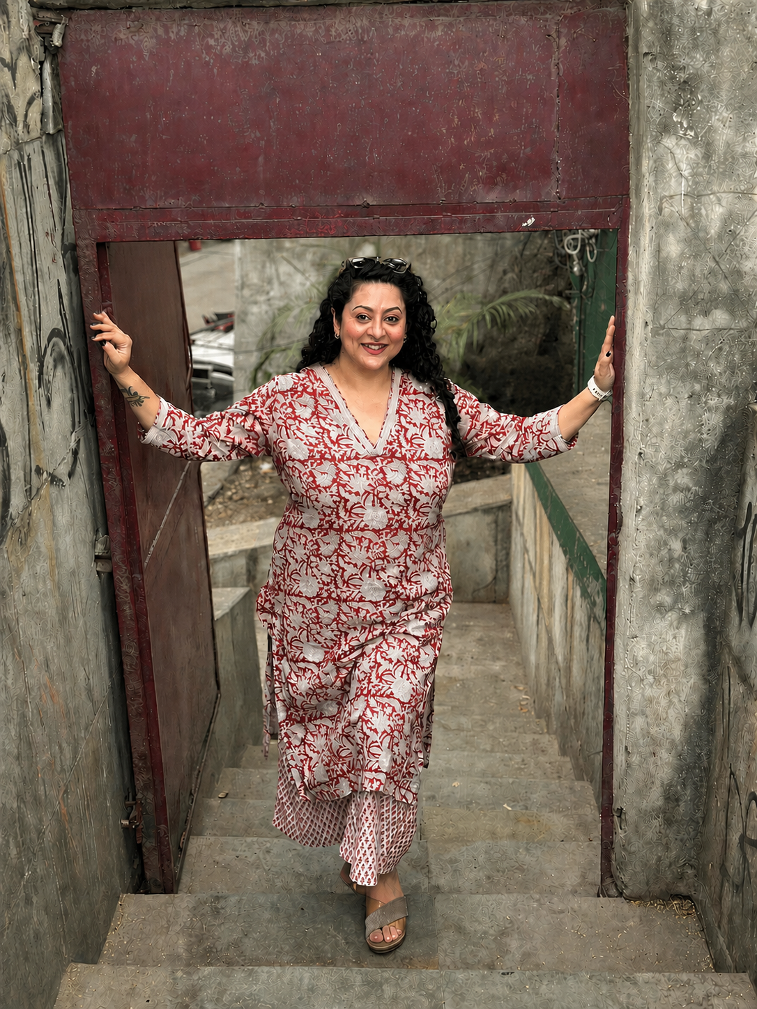 BAGRU AURA- Red handblock Print Cotton Kurta Pant Set/Co-ord Set