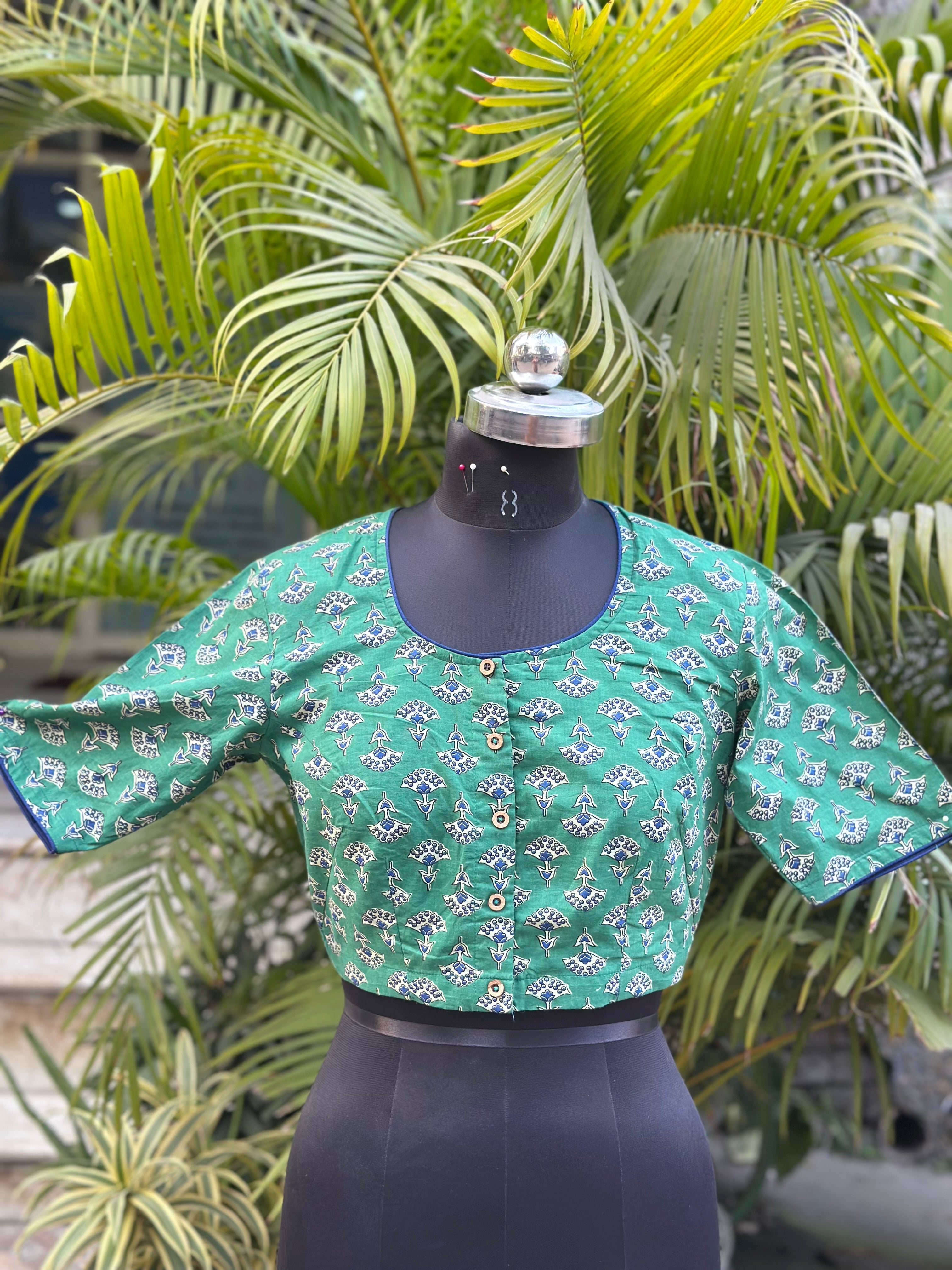 Fiza- Green Bagru Handblock Print Cotton Blouse