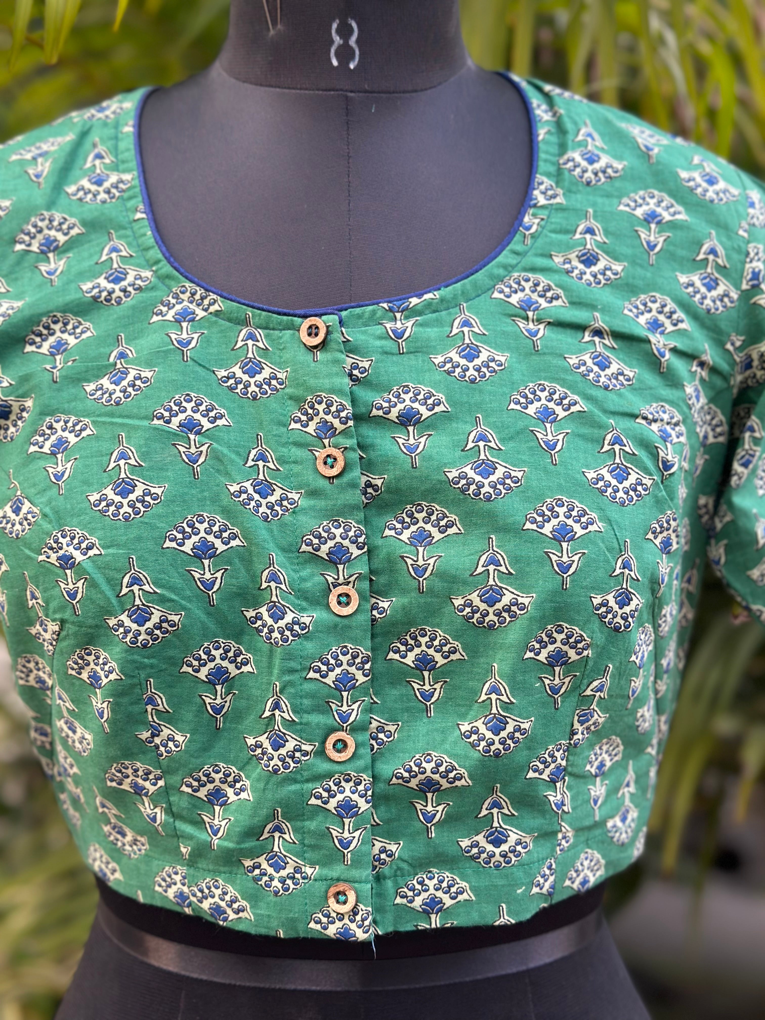 Green Bagru Handblock Print Cotton Blouse
