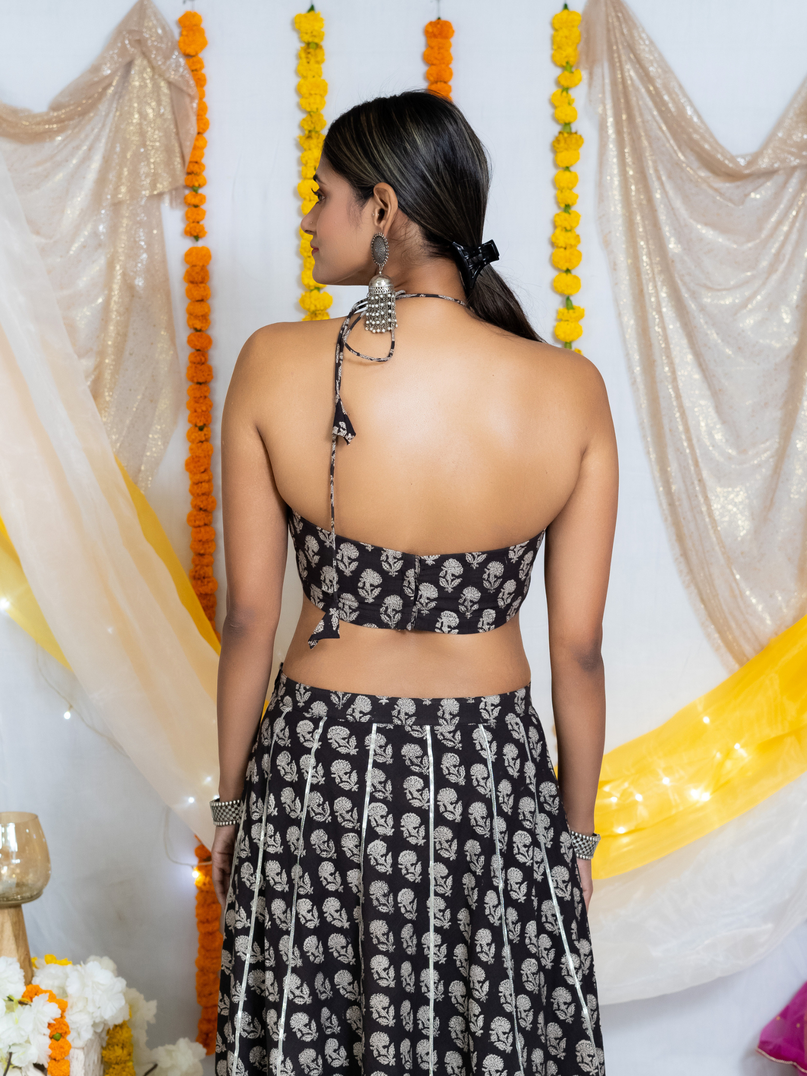 Black Bagru Hanblock Printed Lehenga Choli
