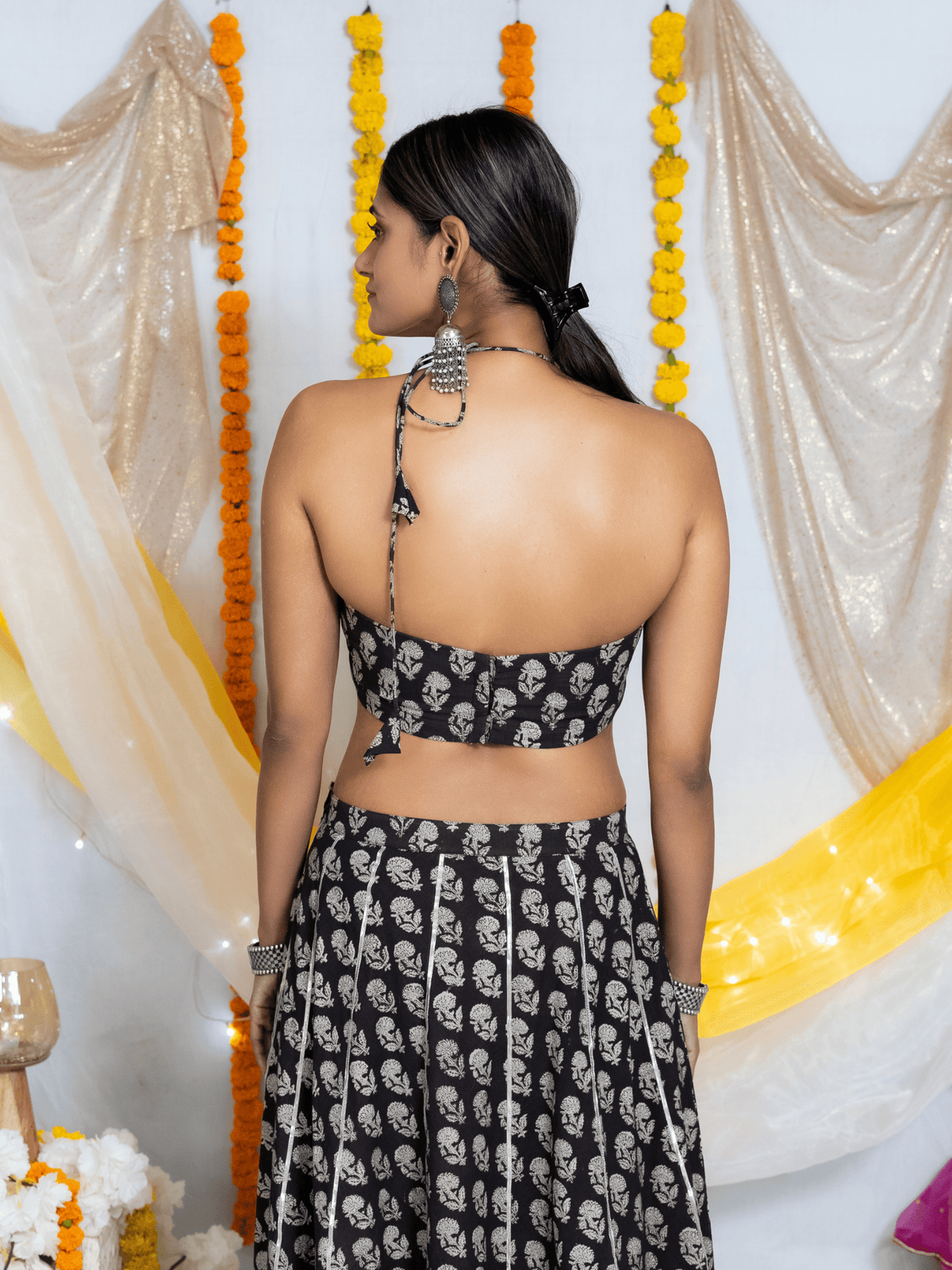 Black Bagru Hanblock Printed Lehenga Choli -