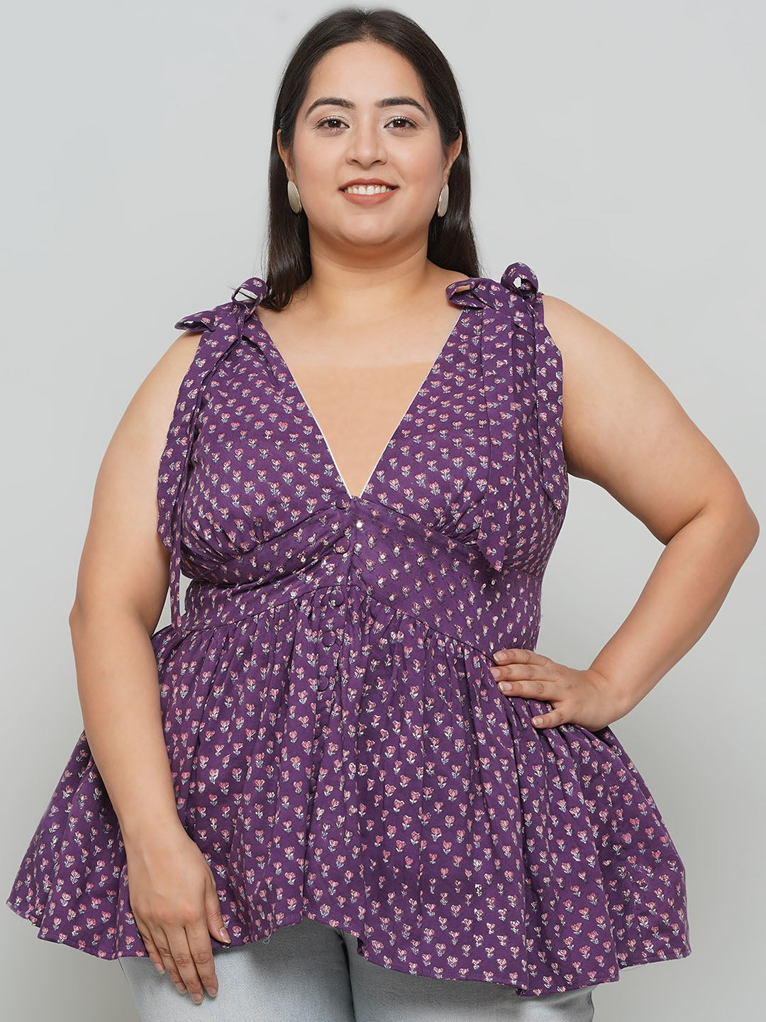 Purple Sanganeri Handblock Printed Cotton Top