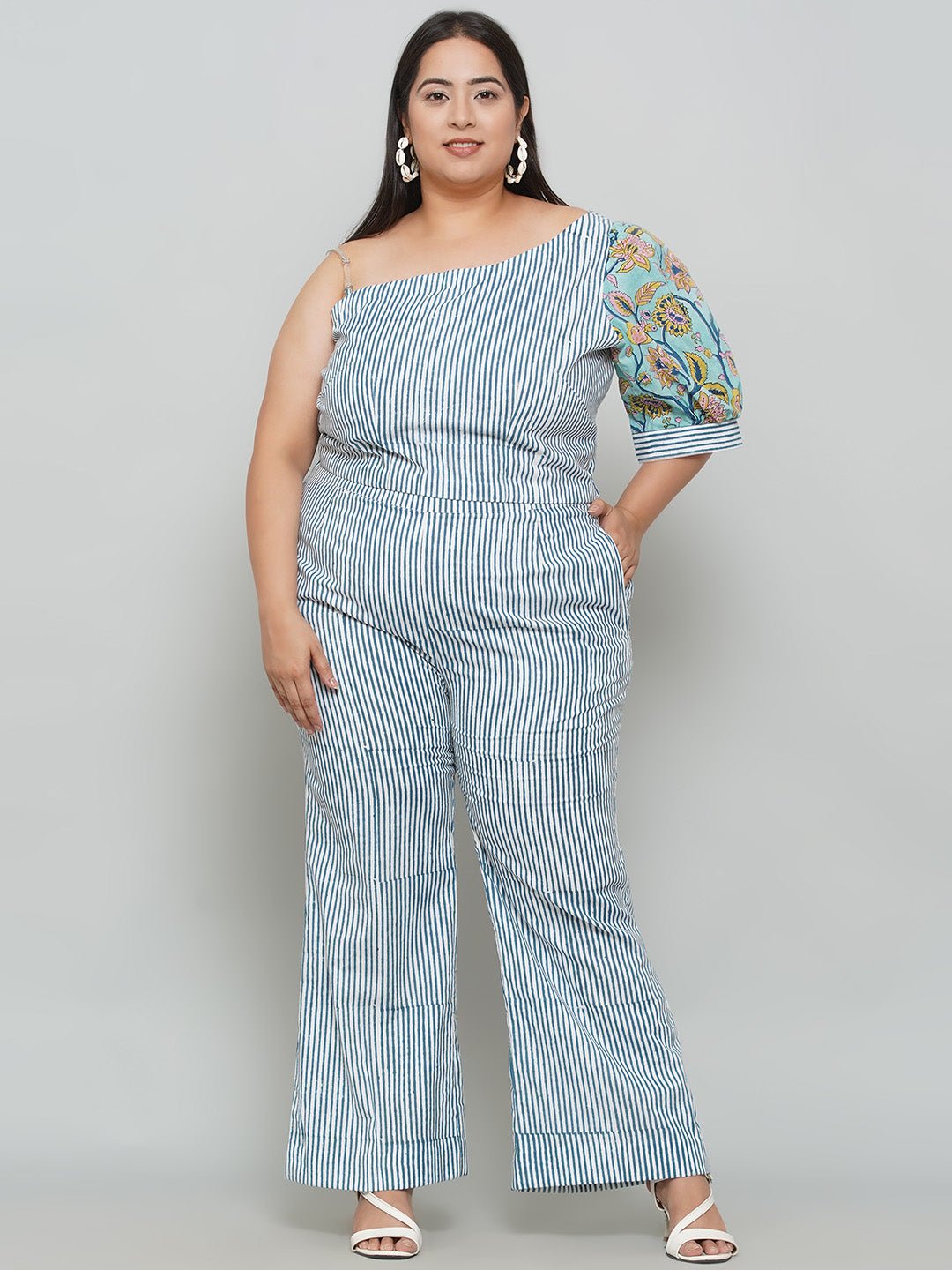 Blue Stripe Sanganeri Sleeves Co-ord -Clothing
