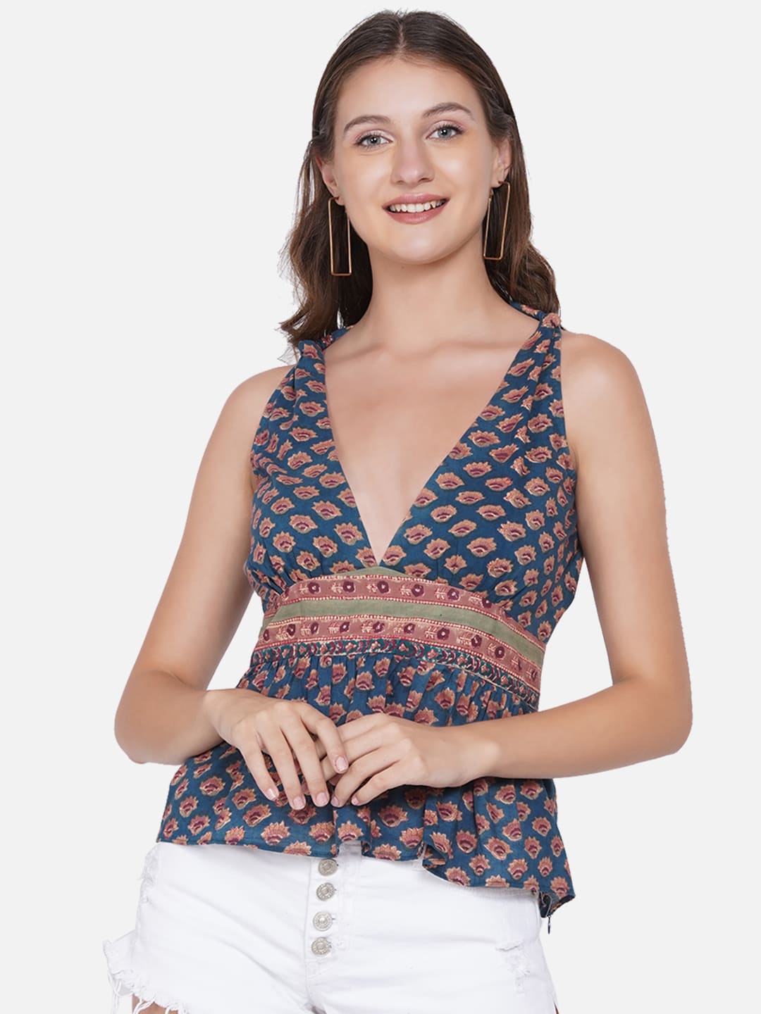 Sea Green Sanganeri Handblock Printed Cotton Top
