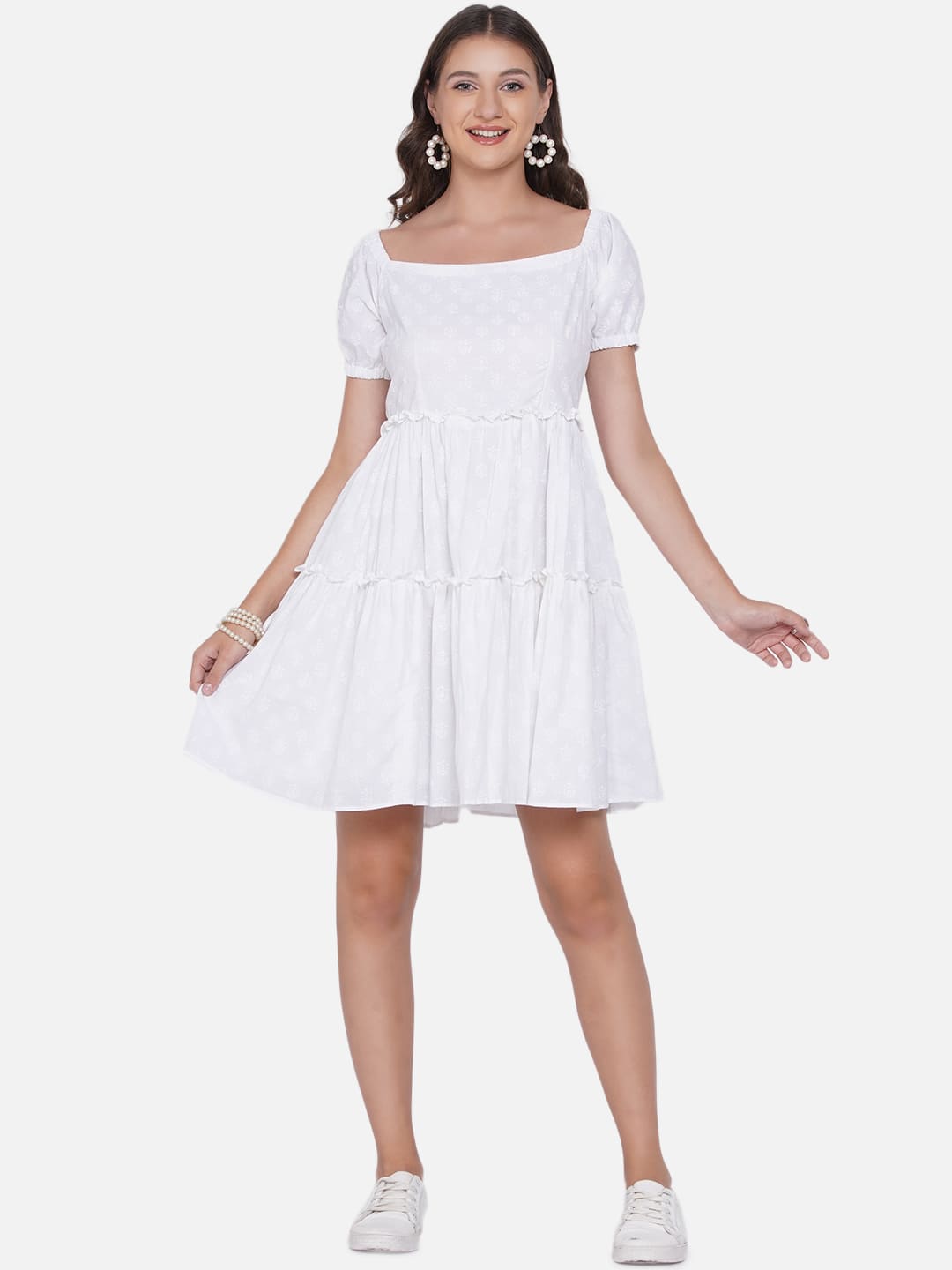White Sanganeri Hand Block Printed Cotton Dress