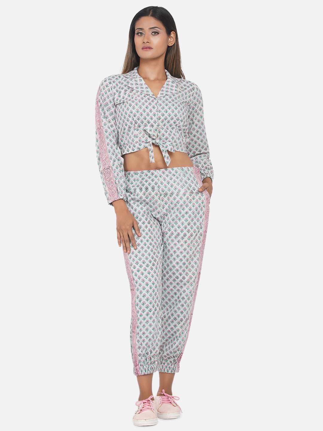 Blue Sanganeri Knot Shirt Joggers -