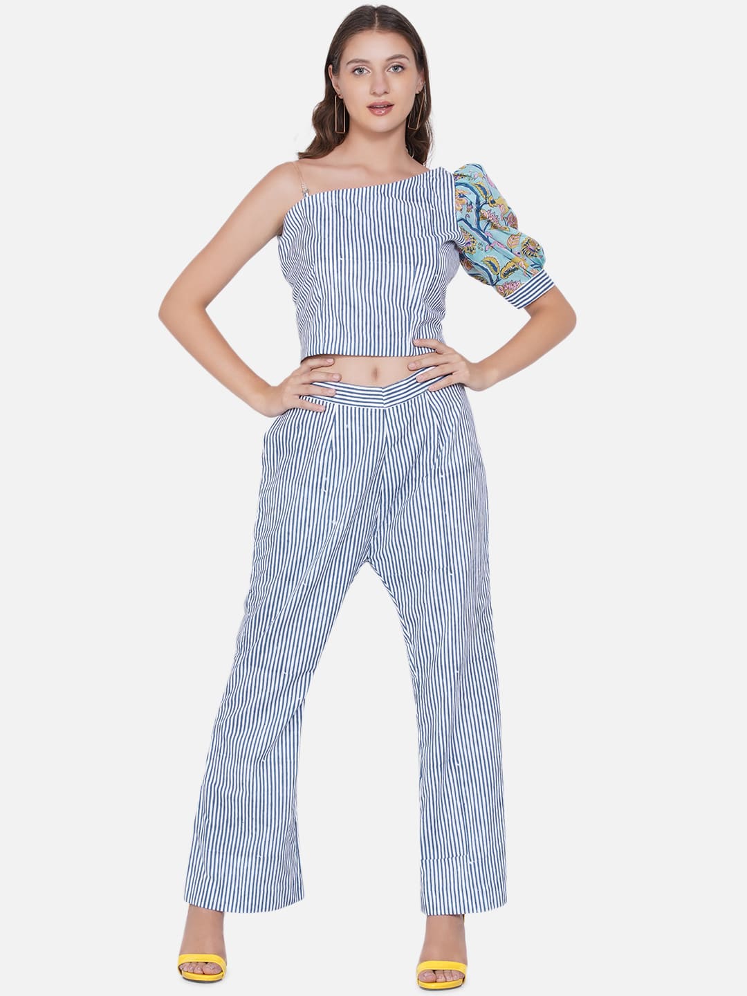 Blue Stripe Sanganeri Sleeves Co-ord