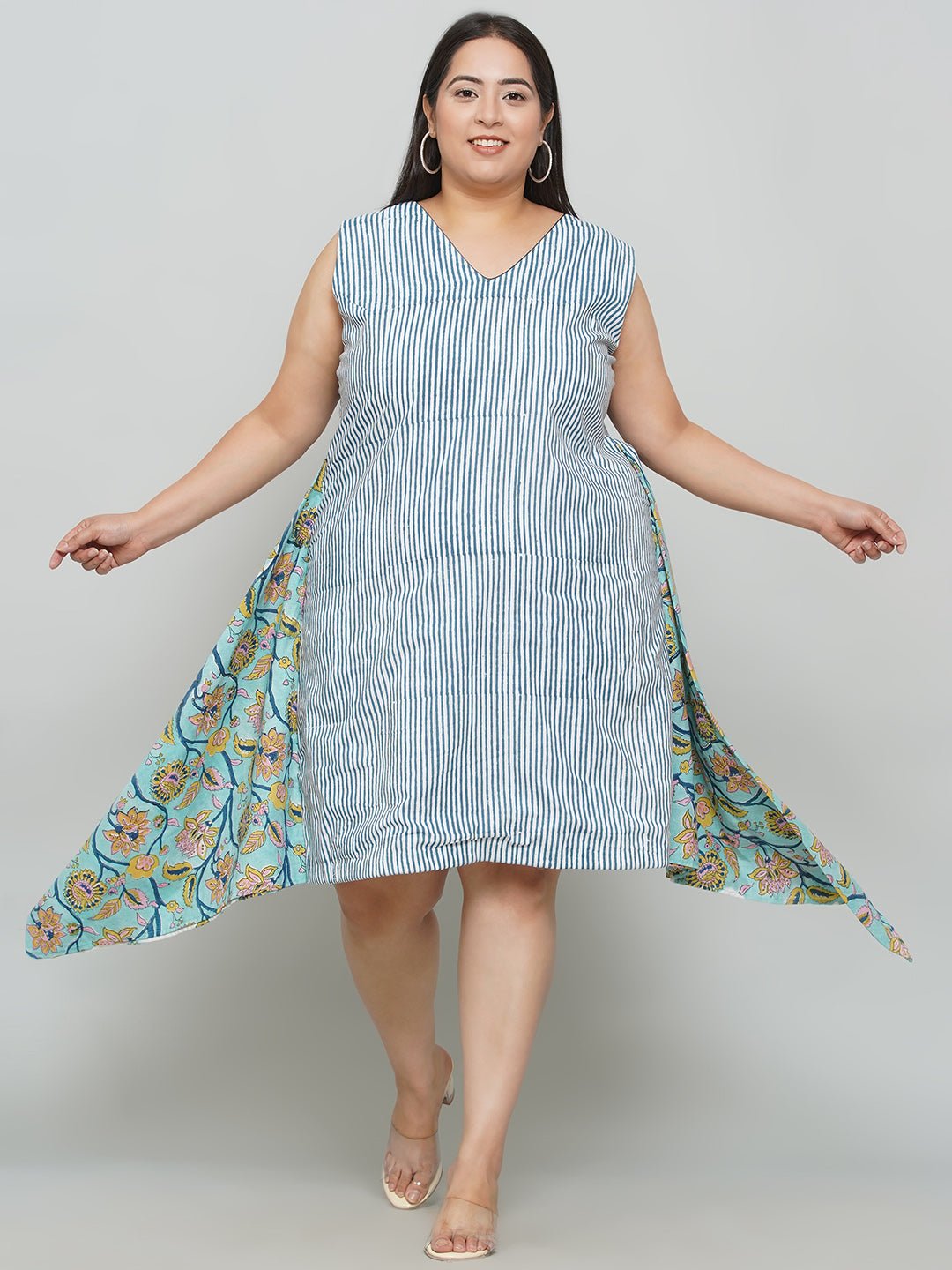 Blue Stripe with Sanganeri Drape -Clothing