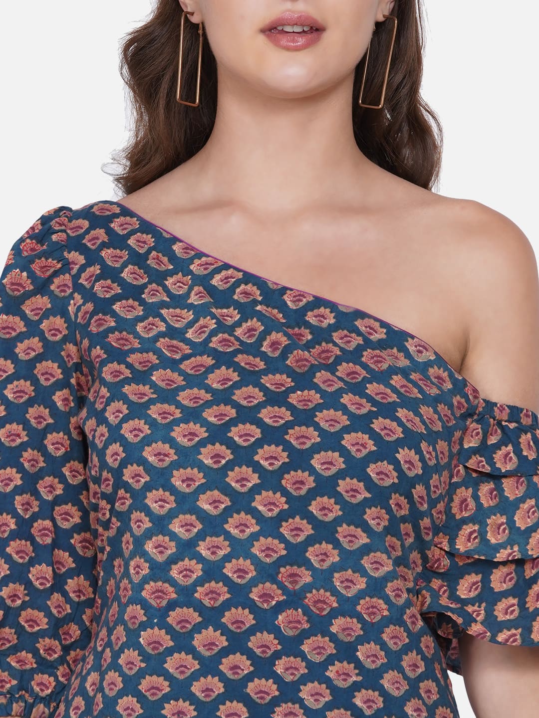 Sea Green Sanganeri Handblock printed Two Sleeves Dress