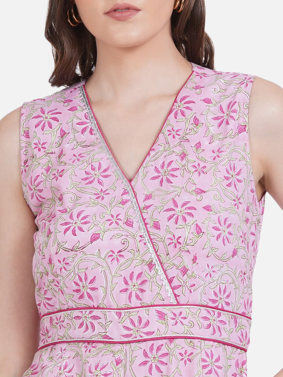 Pink Sanganeri Handblock Printed Cotton Jumpsuit