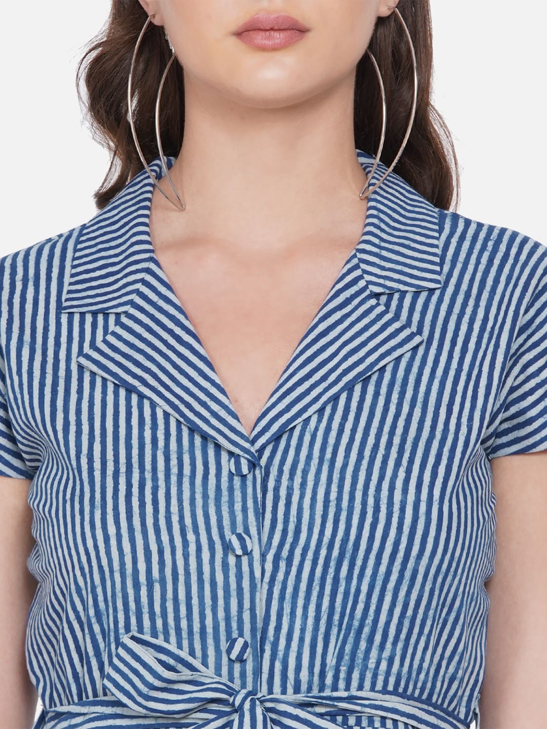 Indigo Handblock Printed Stripe Cotton Jumpsuit