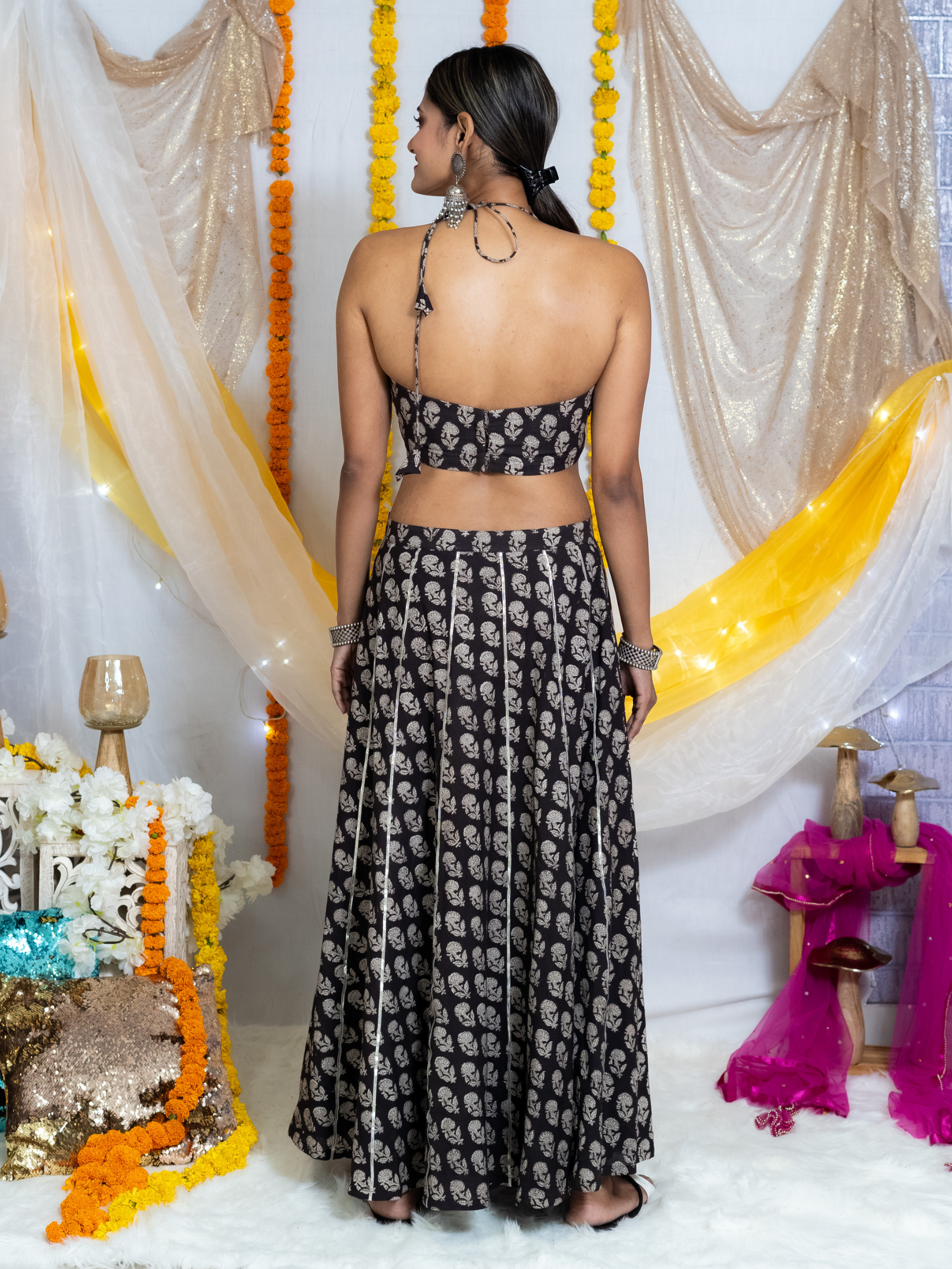 Black Bagru Hanblock Printed Lehenga Choli
