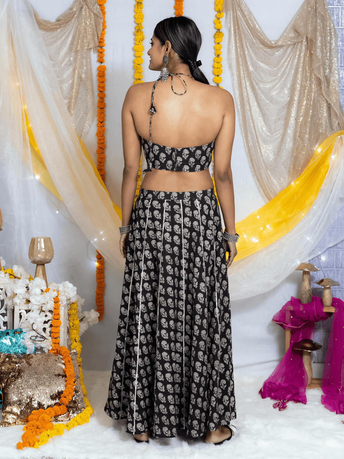 Black Bagru Hanblock Printed Lehenga Choli -