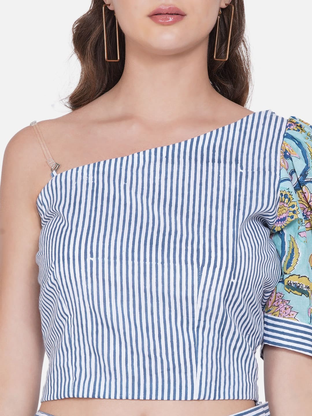 Blue Stripe Sanganeri Sleeves Co-ord