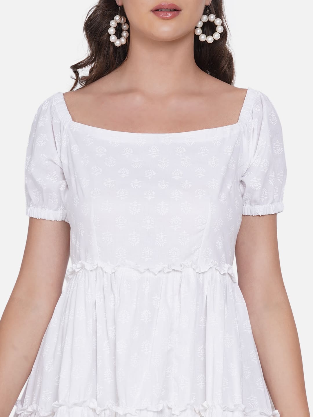 White Sanganeri Hand Block Printed Cotton Dress