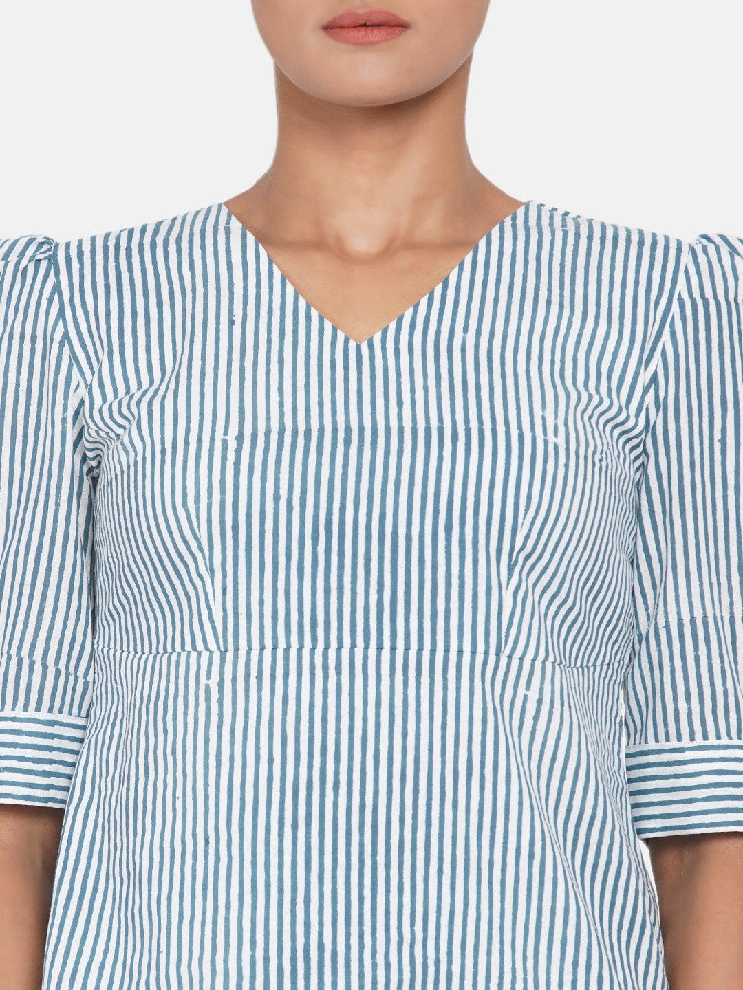 Blue Stripe Handblock Printed Cotton Top