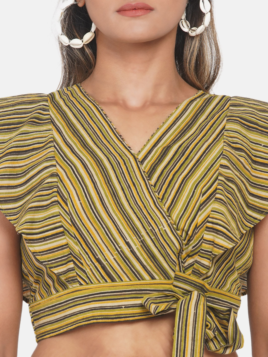 Olive Dabu Handblock Printed Stripe Cotton Top
