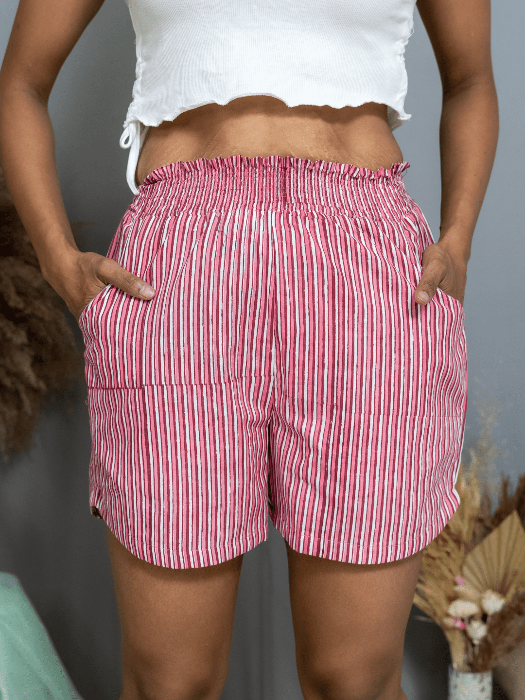 Pink Dabu Stripes Shorts