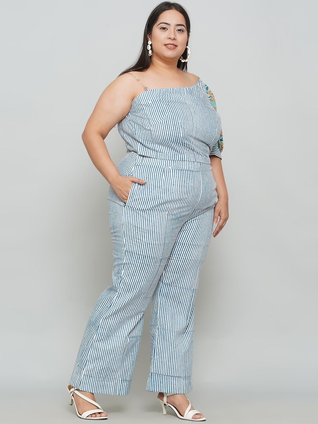 Blue Stripe Sanganeri Sleeves Co-ord