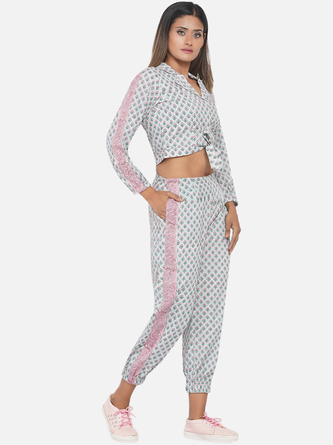 Blue Sanganeri Knot Shirt Joggers