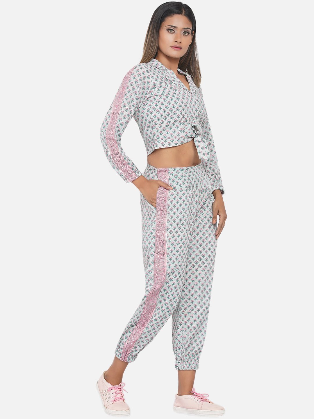 Blue Sanganeri Knot Shirt Joggers -