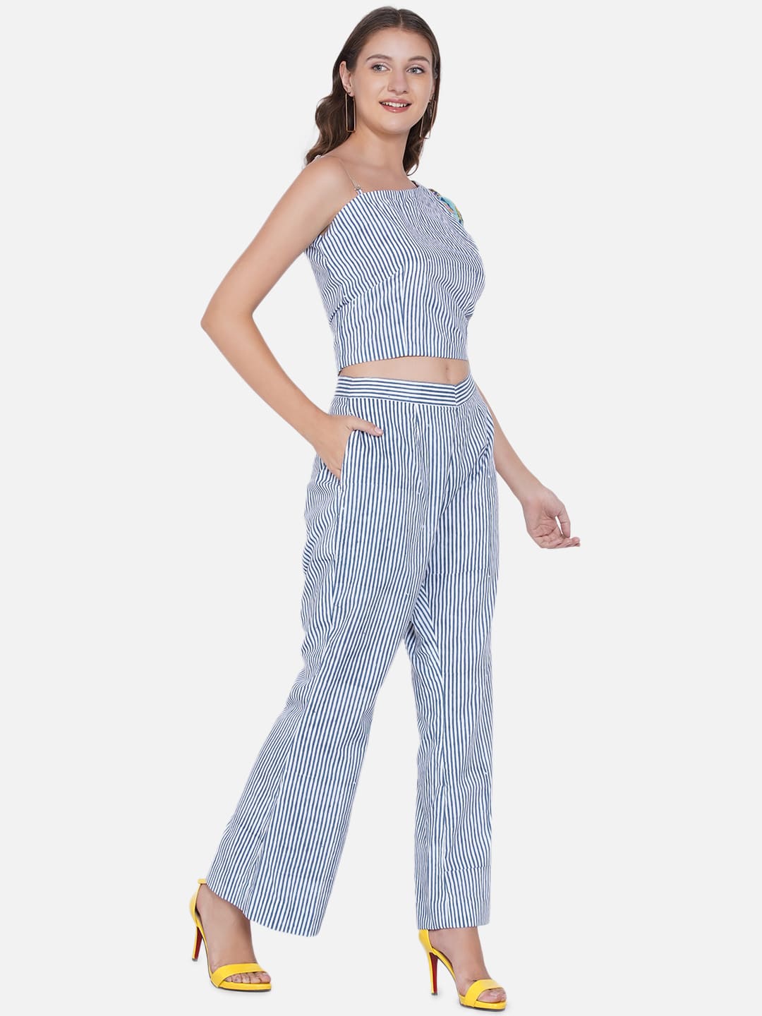 Blue Stripe Sanganeri Sleeves Co-ord