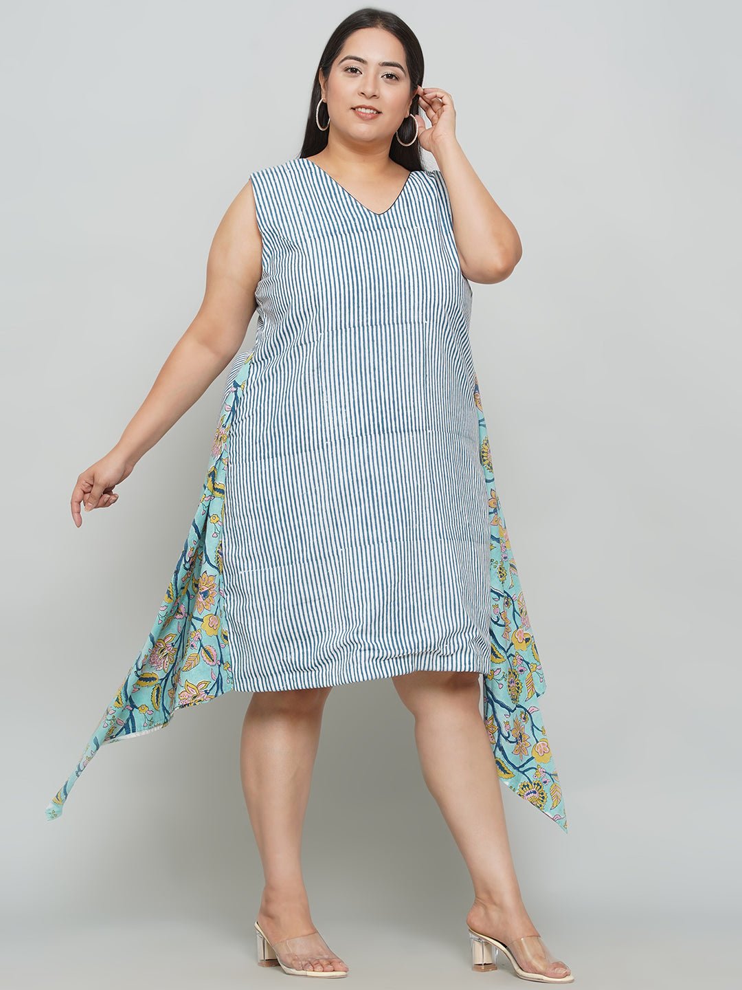 Blue Stripe with Sanganeri Drape -Clothing
