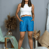 Denim Shorts with Red Bagru Border