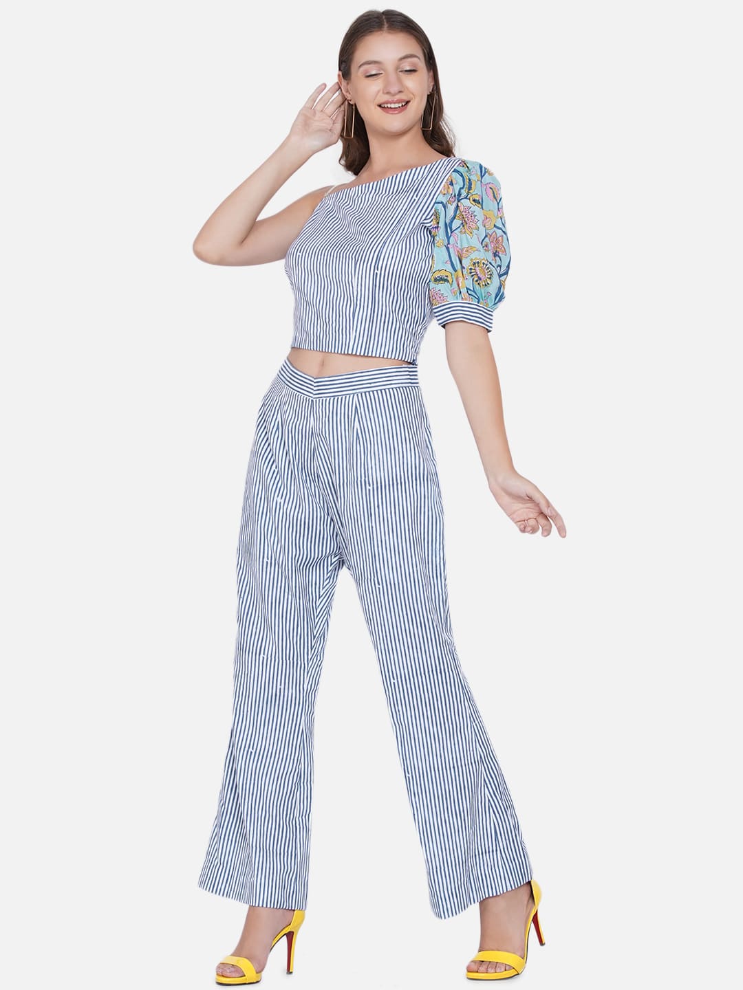 Blue Stripe Sanganeri Sleeves Co-ord