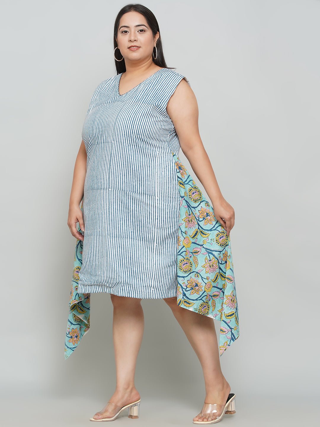 Blue Stripe with Sanganeri Drape -Clothing