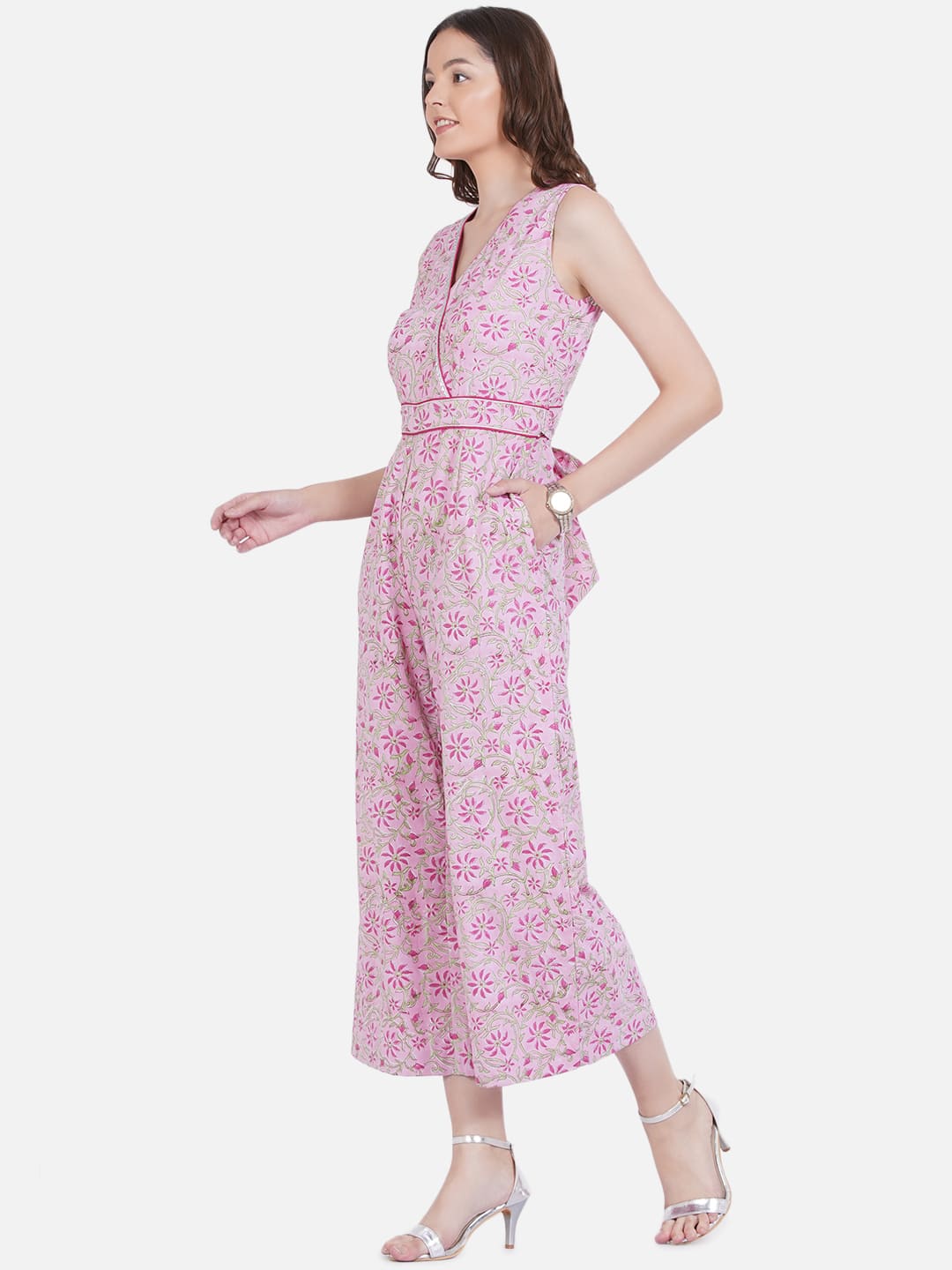 Pink Sanganeri Handblock Printed Cotton Jumpsuit