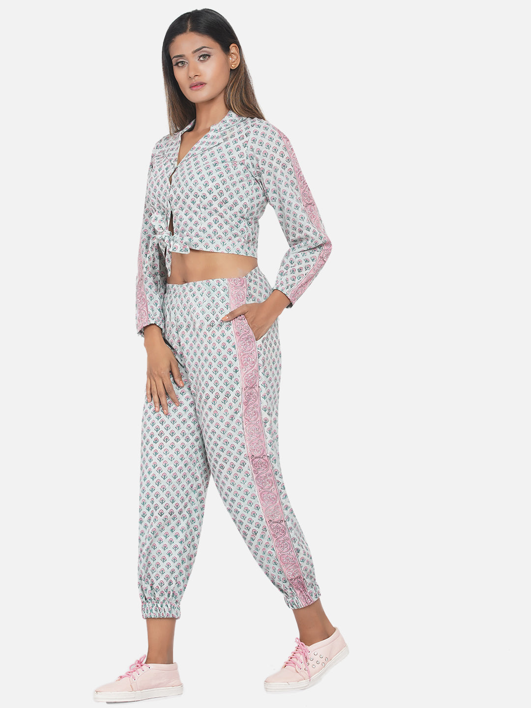 Blue Sanganeri Knot Shirt Joggers