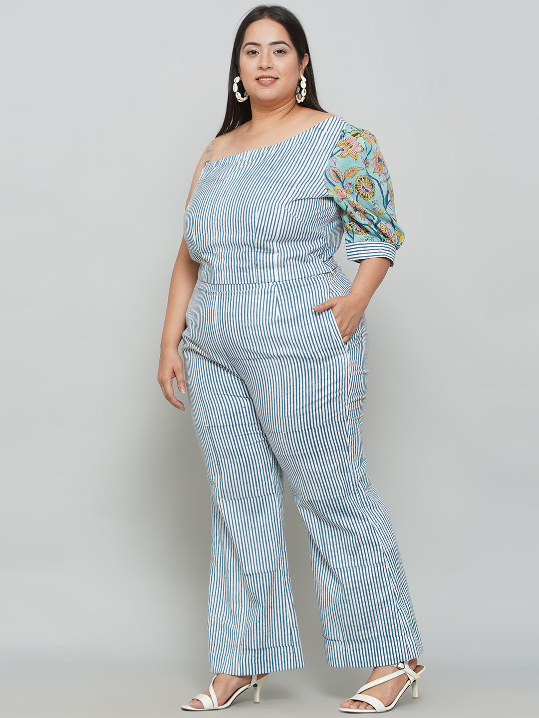 Blue Stripe Sanganeri Sleeves Co-ord