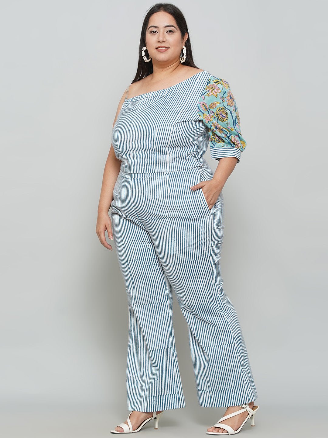 Blue Stripe Sanganeri Sleeves Co-ord -Clothing