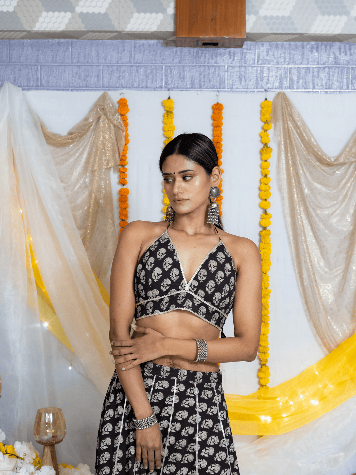 Black Bagru Hanblock Printed Lehenga Choli -