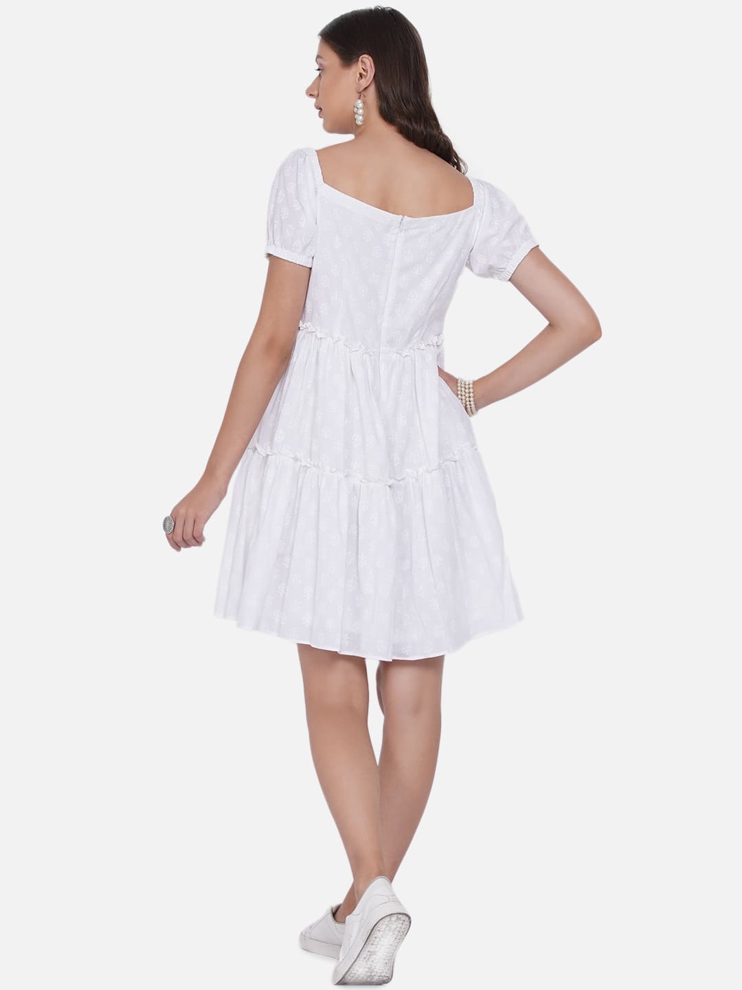 White Sanganeri Hand Block Printed Cotton Dress