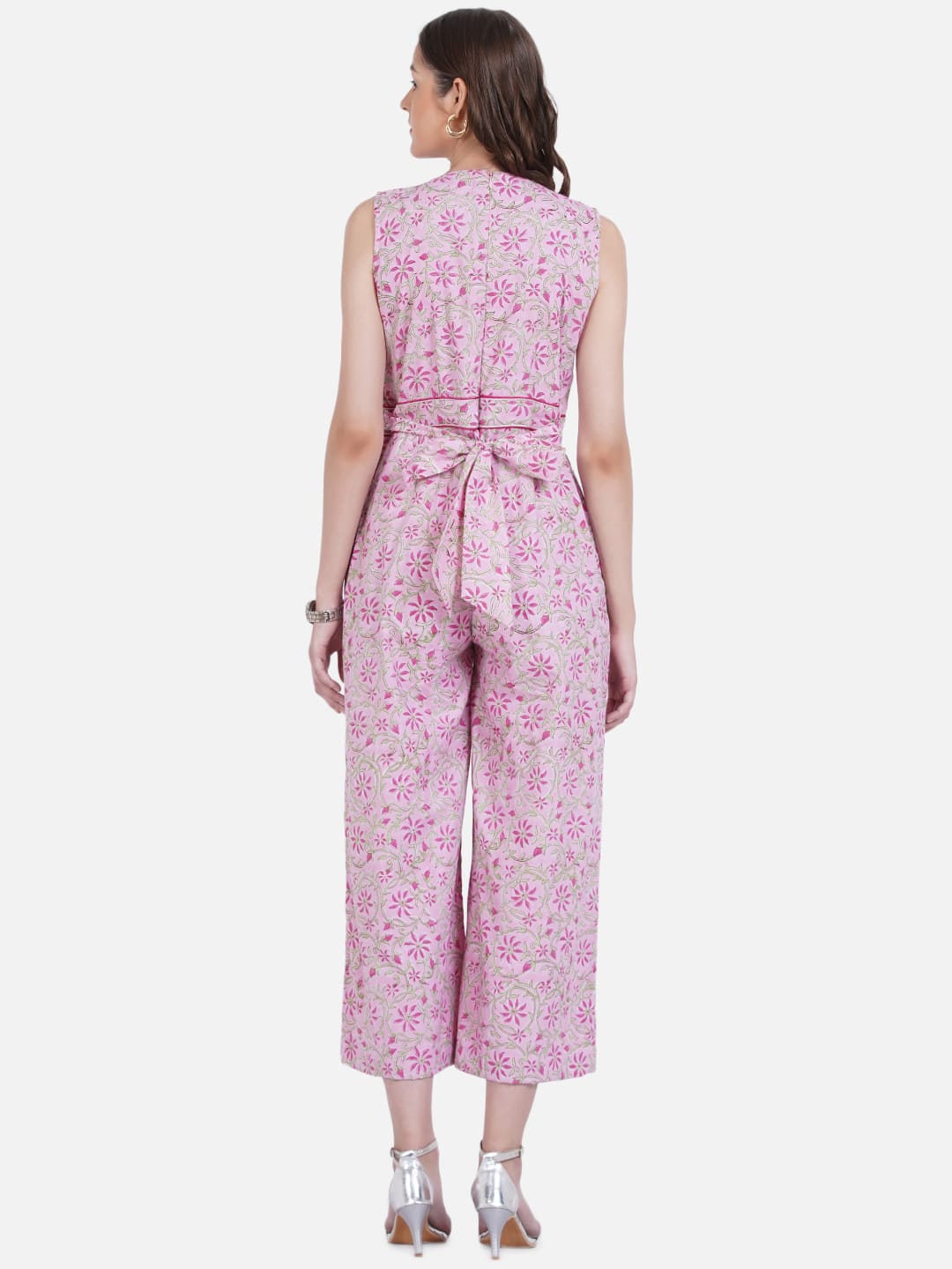Pink Sanganeri Handblock Printed Cotton Jumpsuit